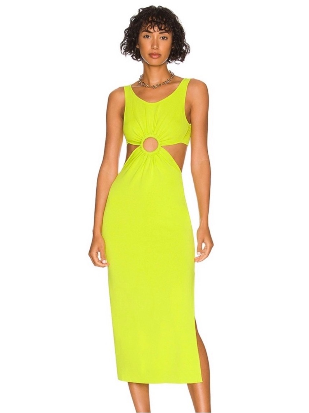 SOLID & STRIPED Neon Lime Cutout Midi Dress